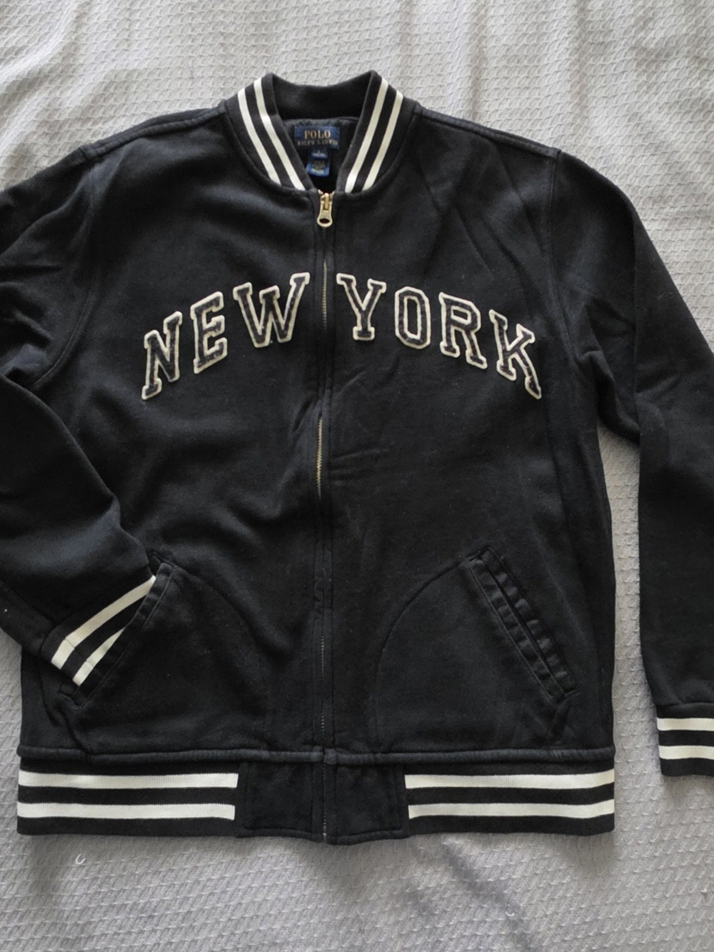 Polo by Ralph Lauren Black & White 'New York' Varsity Zip Jacket